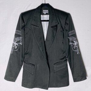 Vintage ADINA Embroidered Western Blazer Tailored Grey Green Statement Jacket M
